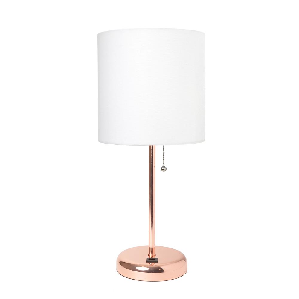 All The Rages LT2044-RGD LimeLights Rose Gold Stick Lamp with USB charging port and Fabric Shade, White