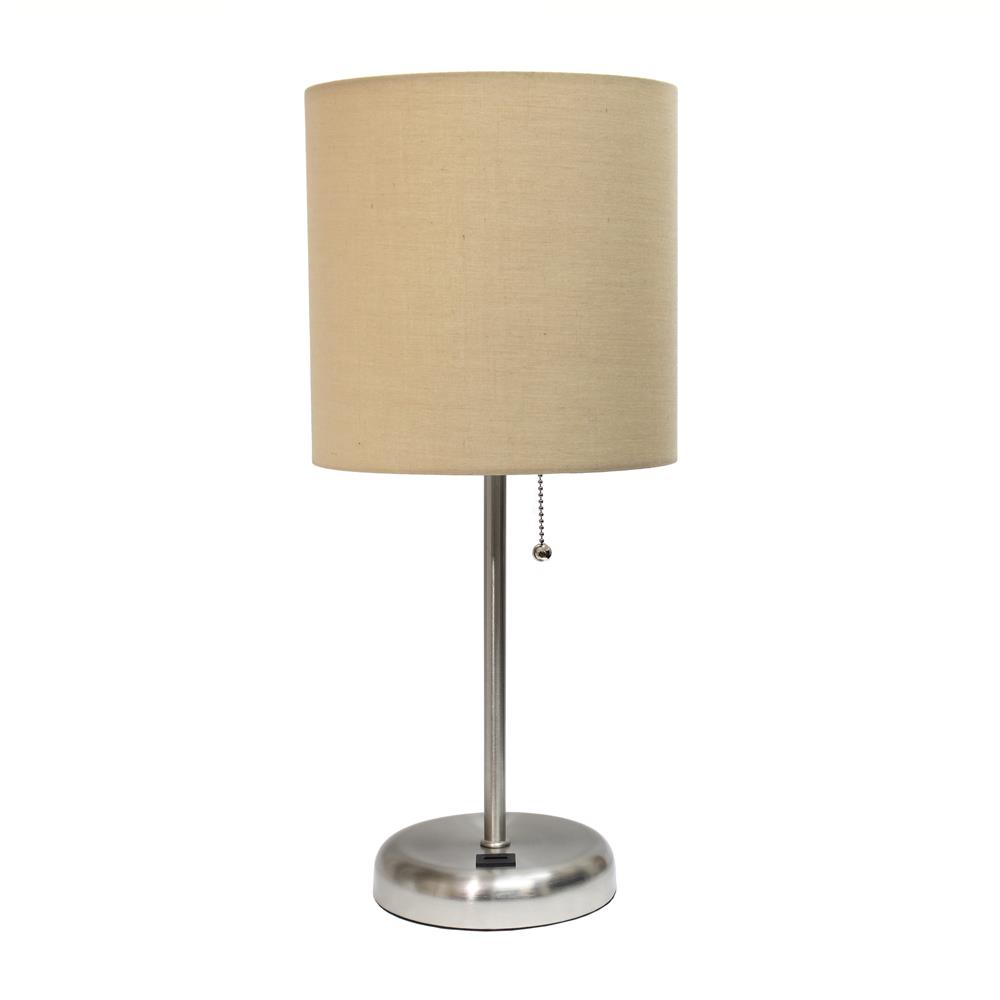 All The Rages LT2044-TAN LimeLights Stick Lamp with USB charging port and Fabric Shade, Tan
