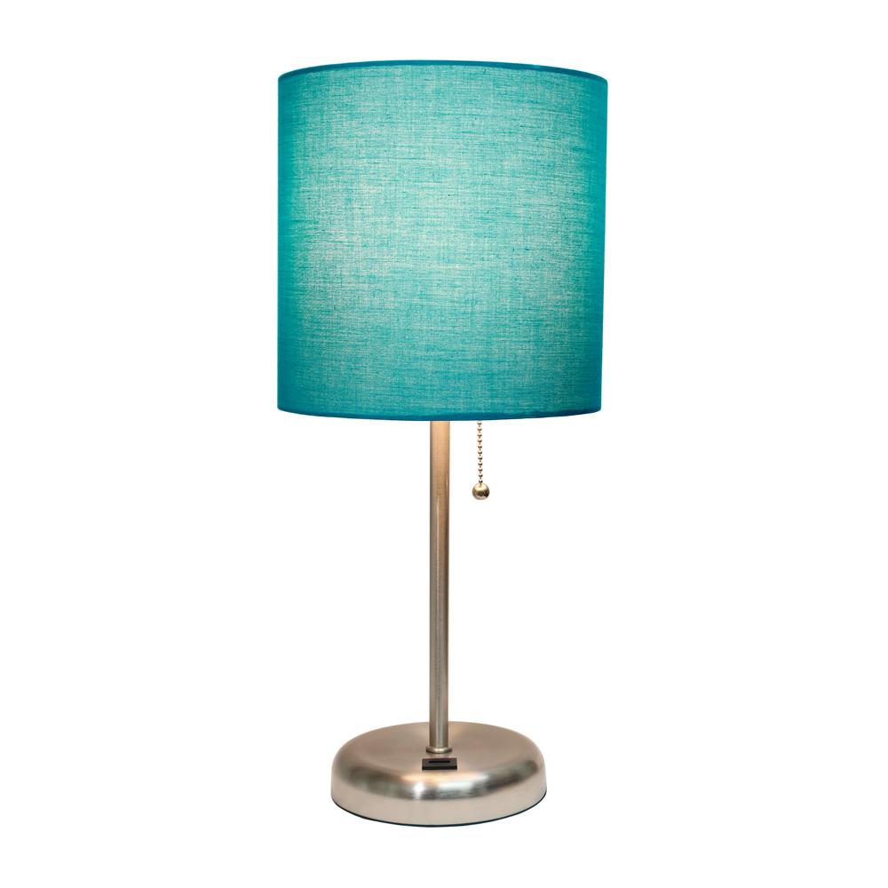 All the Rages LT2044-TEL LimeLights Stick Lamp with USB charging port and Fabric Shade, Teal