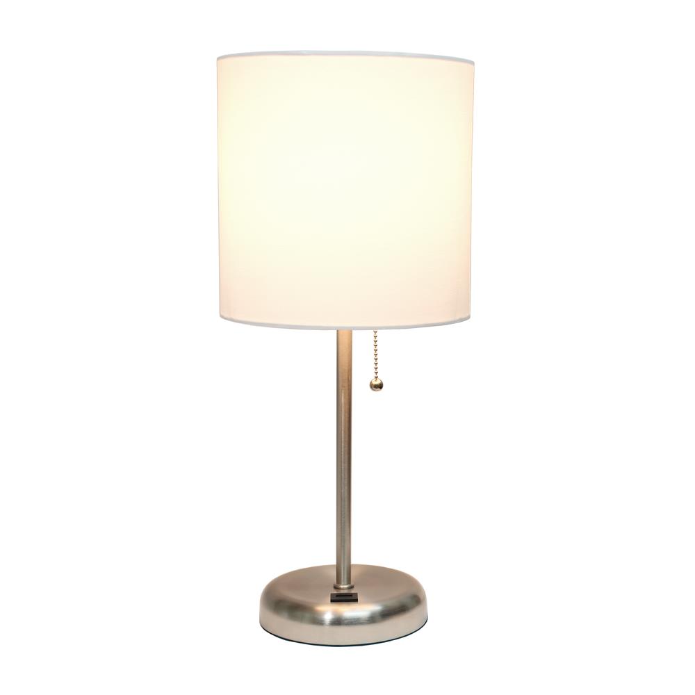 All the Rages LT2044-WHT LimeLights Stick Lamp with USB charging port and Fabric Shade, White