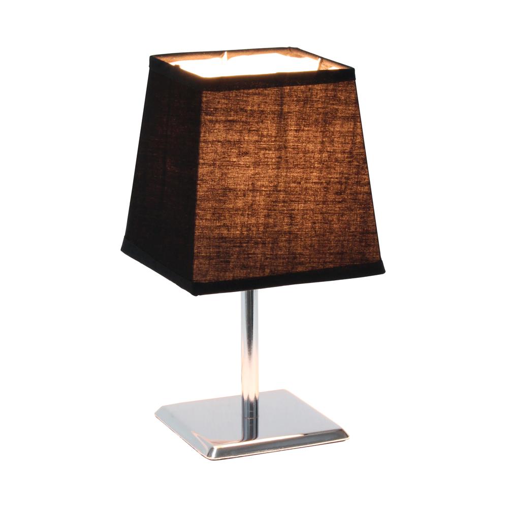 All the Rage LT2062-BLK Mini Chrome Table Lamp with Squared Empire Fabric Shade
