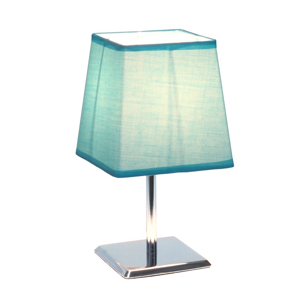 All the Rage LT2062-BLU Mini Chrome Table Lamp with Squared Empire Fabric Shade