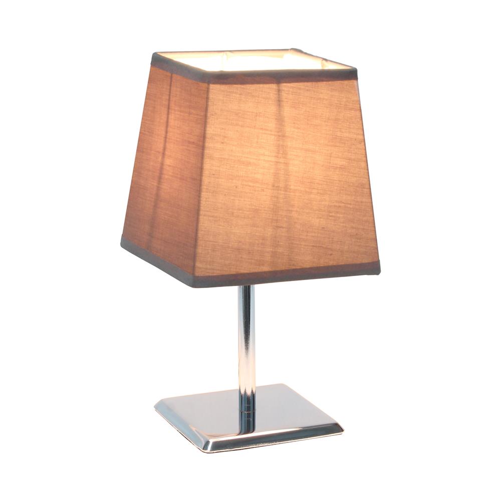 All the Rage LT2062-GRY Mini Chrome Table Lamp with Squared Empire Fabric Shade