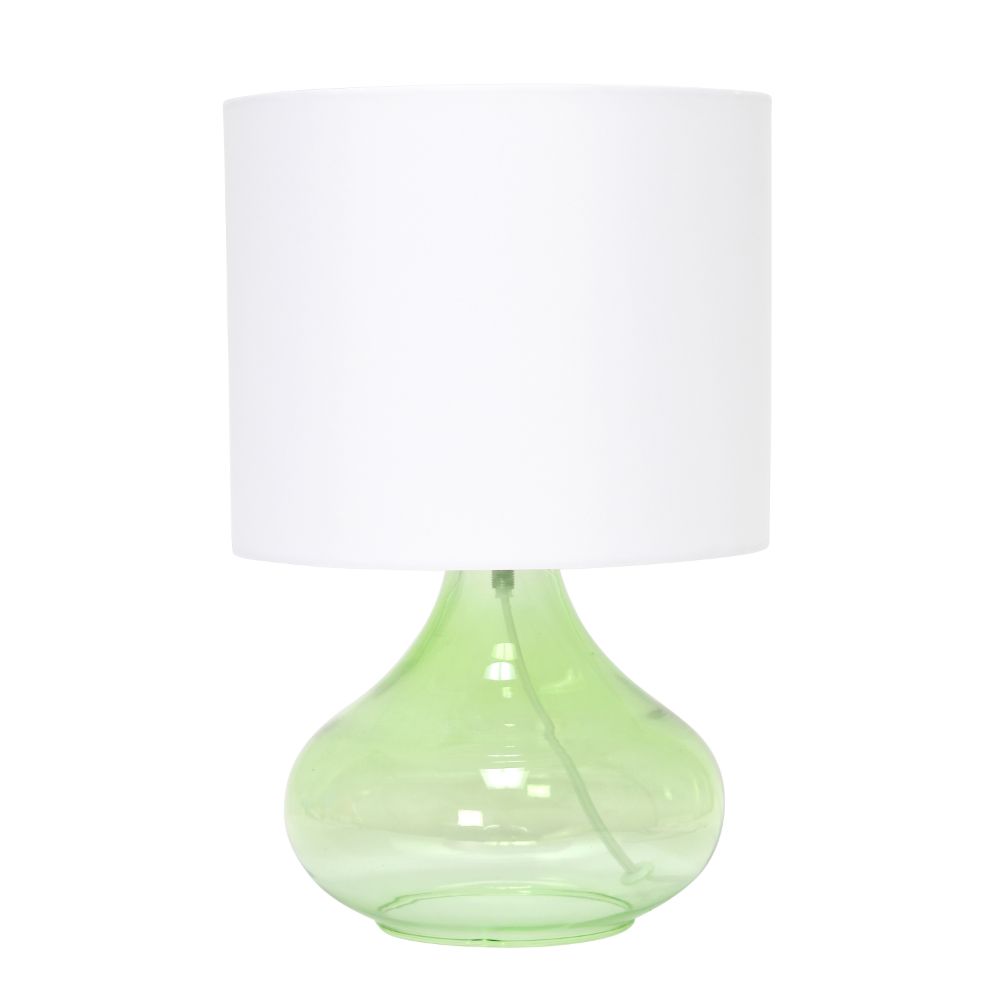 All The Rages LT2063-GRW Simple Designs Glass Raindrop Table Lamp with Fabric Shade, Green With White Shade