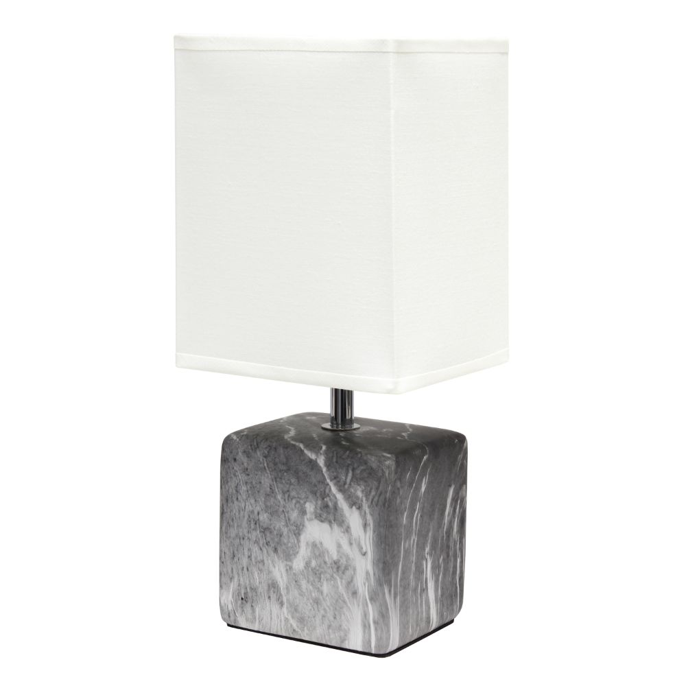 All The Rages LT2071-BAW Simple Designs Petite Marbled Ceramic Table Lamp with Fabric Shade in White