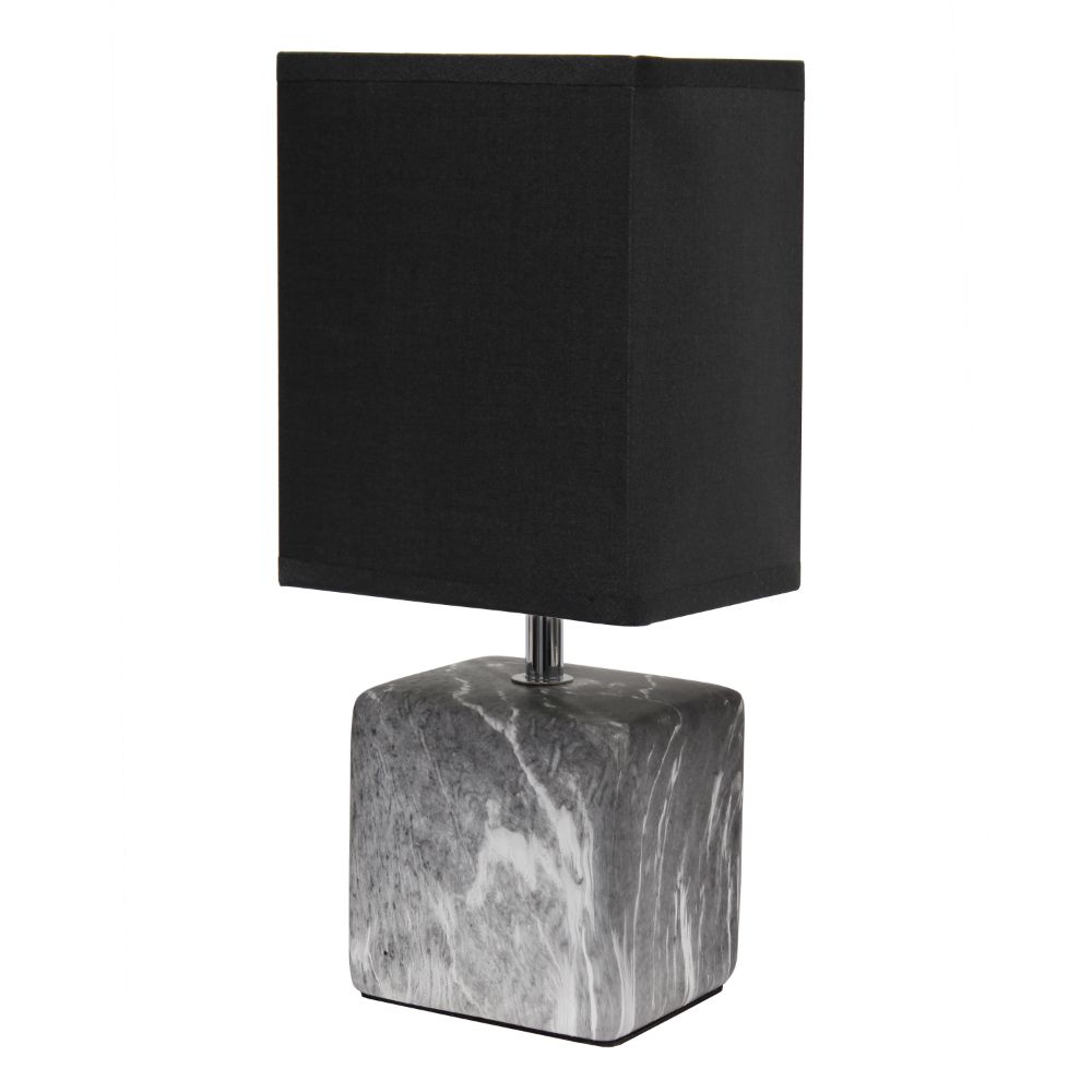 All The Rages LT2071-BOB Simple Designs Petite Marbled Ceramic Table Lamp with Fabric Shade in Black