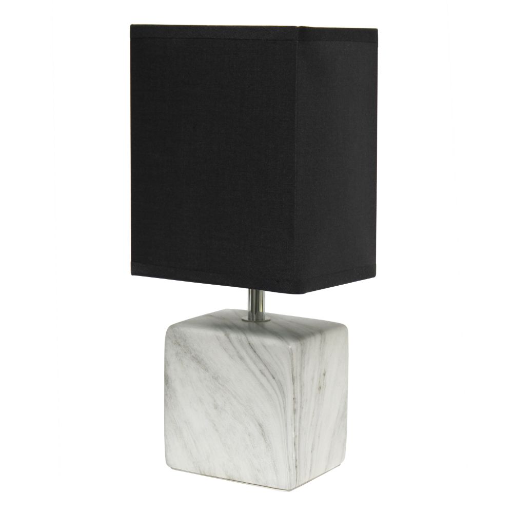 All The Rages LT2071-WOB Simple Designs Petite Marbled Ceramic Table Lamp with Fabric Shade in Black