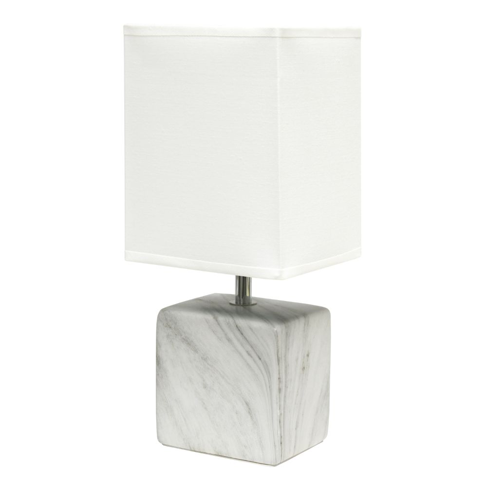 All The Rages LT2071-WOW Simple Designs Petite Marbled Ceramic Table Lamp with Fabric Shade in White