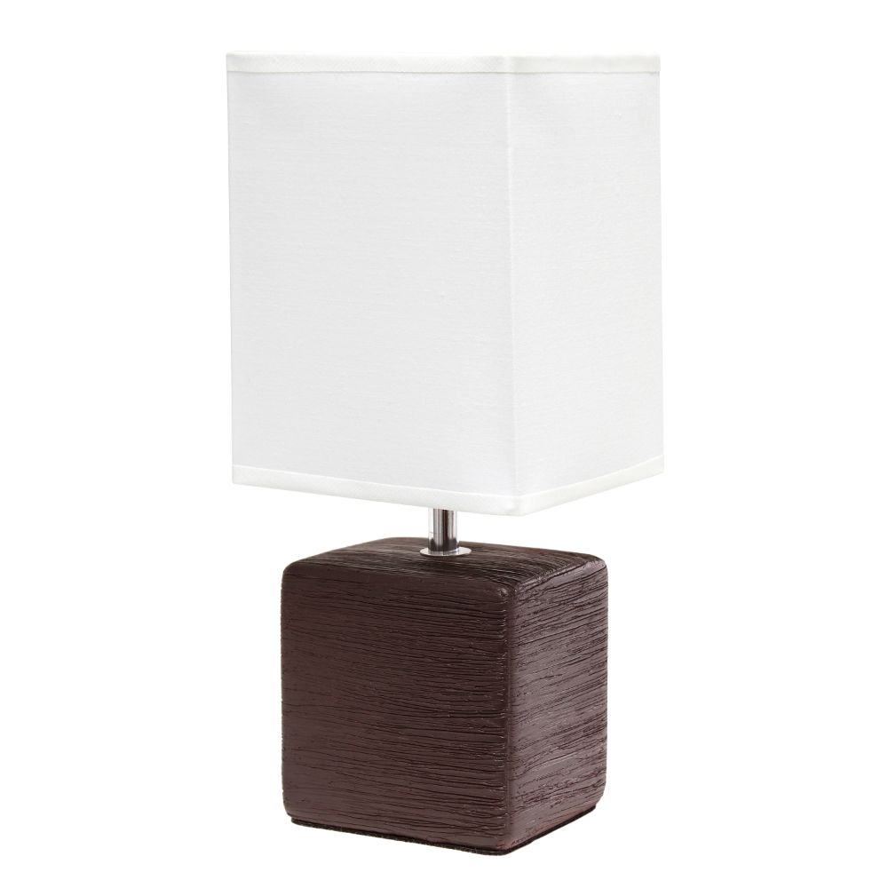 All The Rages LT2072-BWN Simple Designs Petite Faux Stone Table Lamp with Fabric Shade in Brown / White