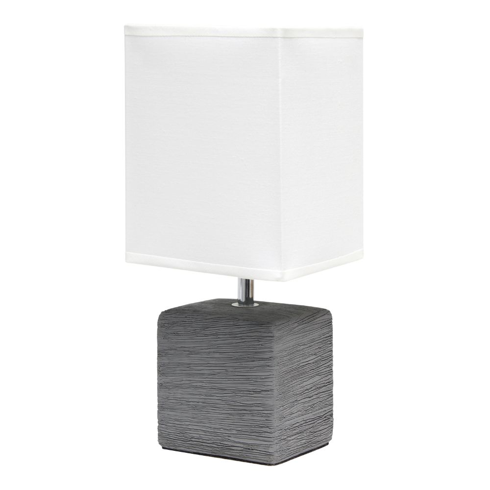 All The Rages LT2072-GRY Simple Designs Petite Faux Stone Table Lamp with Fabric Shade in Gray / White