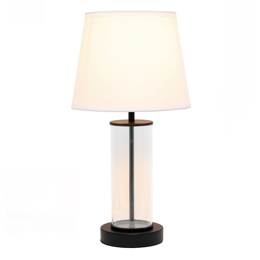 All The Rages LT2081-BOW Simple Designs Encased Metal and Clear Glass Table Lamp, White on Black