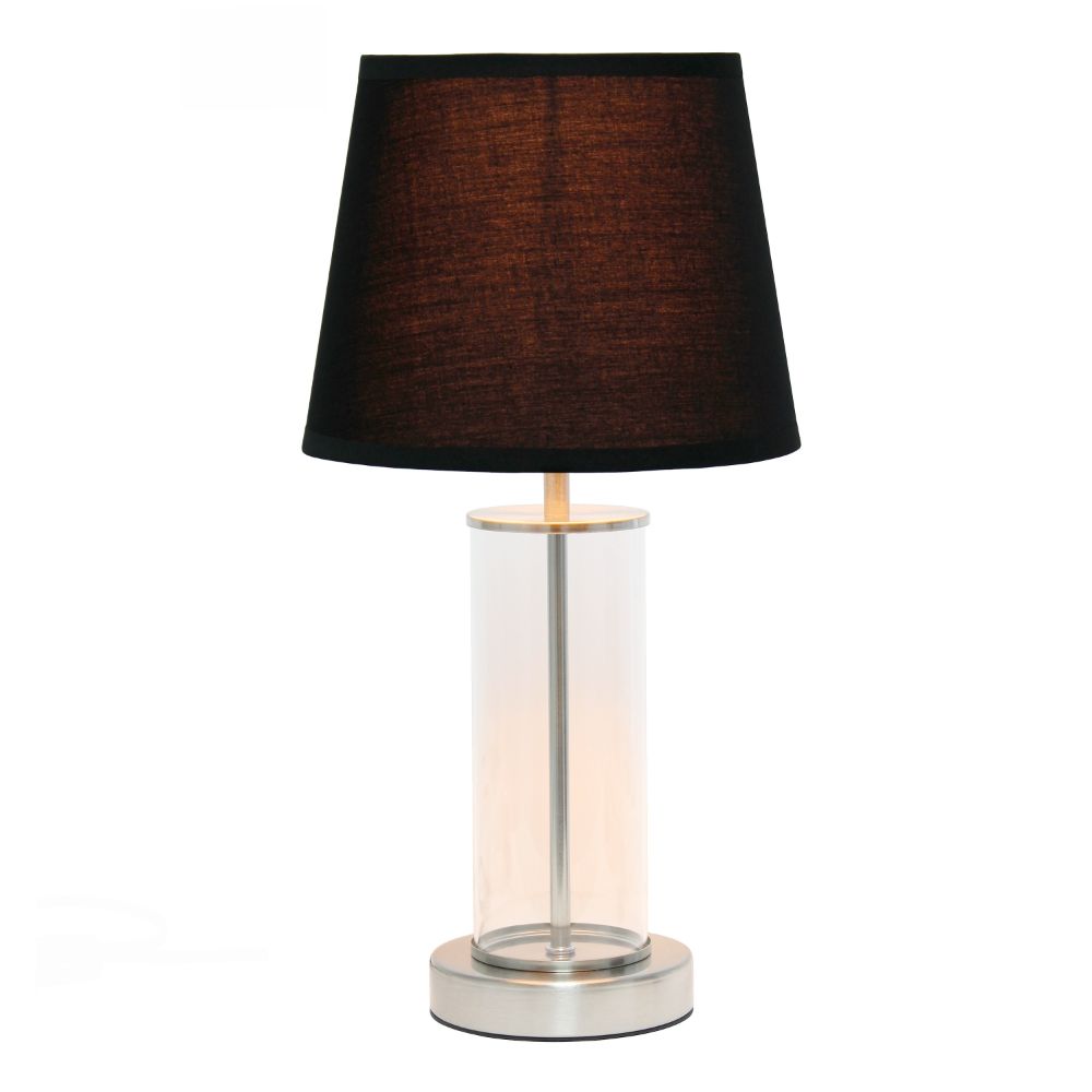All The Rages LT2081-BSB Simple Designs Encased Metal and Clear Glass Table Lamp, Brushed Nickel and Black