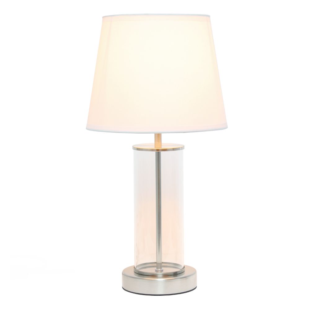 All The Rages LT2081-BSW Simple Designs Encased Metal and Clear Glass Table Lamp, Brushed Nickel and White