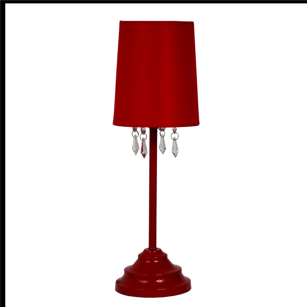 All The Rages LT3018-RED Simple Designs Table Lamp with Fabric Shade and Hanging Acrylic Bead/ Red