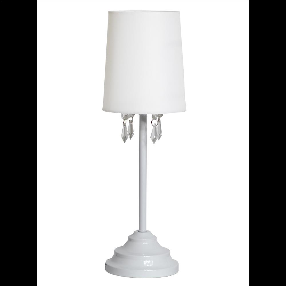 All The Rages LT3018-WHT Simple Designs Table Lamp with Fabric Shade and Hanging Acrylic Bead/ White