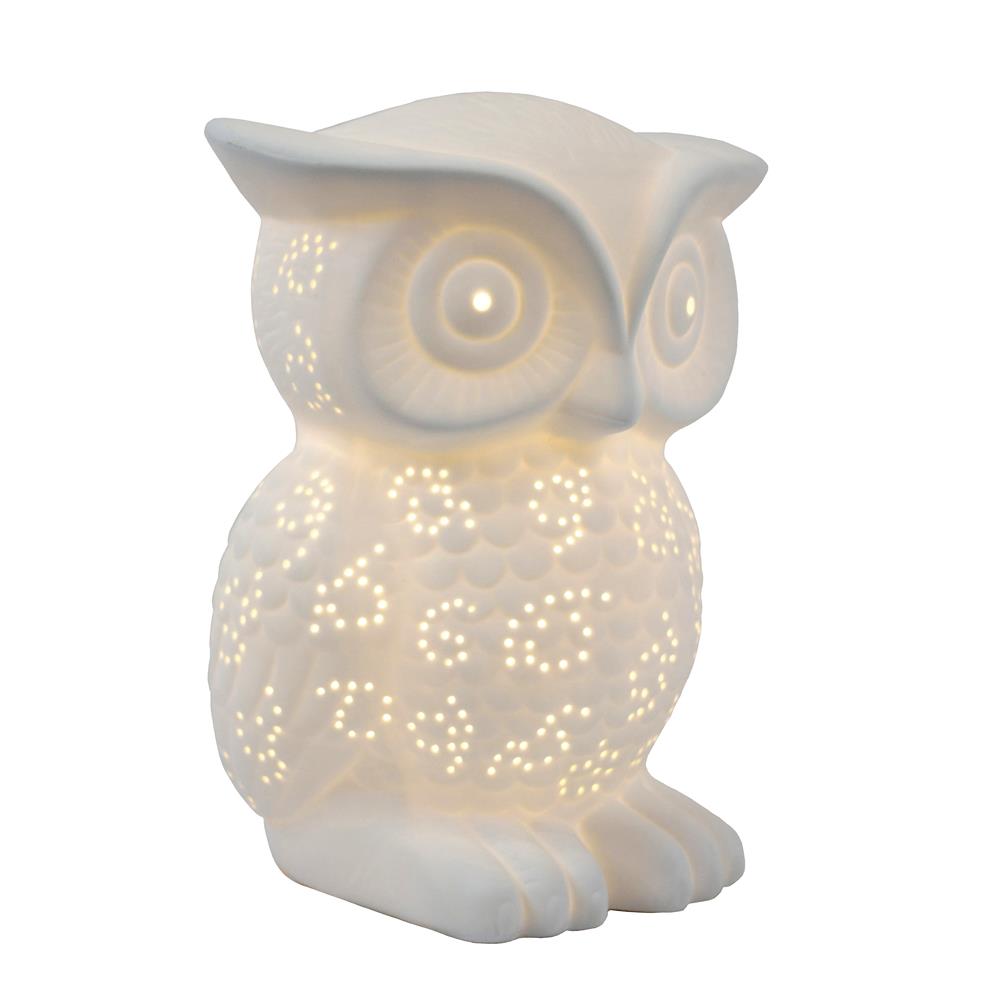  All The Rages LT3027-WHT Simple Designs Porcelain Wise Owl Shaped Animal Light Table Lamp 