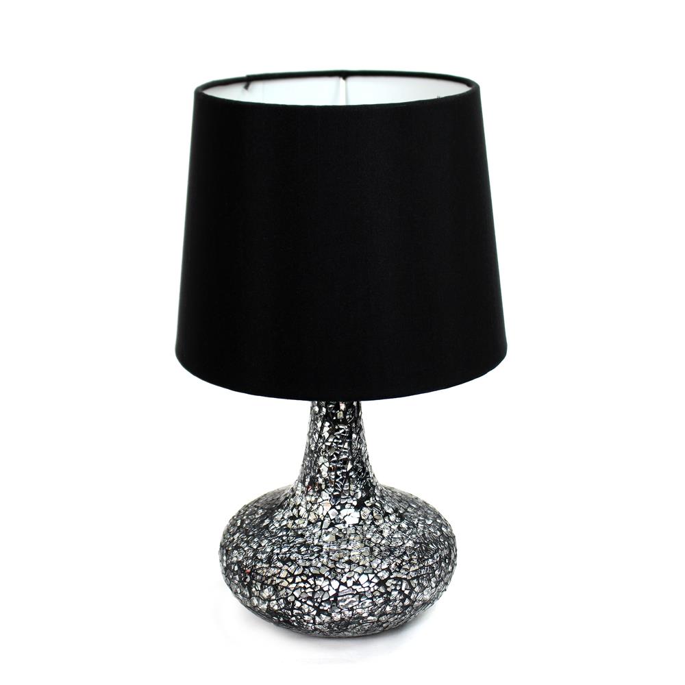  All The Rages LT3039-BLK Simple Designs Mosaic Tiled Glass Genie Table Lamp with Fabric Shade/ Black