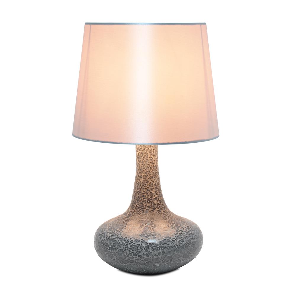 All The Rage LT3039-GRY Simple Designs Mosaic Tiled Glass Genie Table Lamp with Fabric Shade