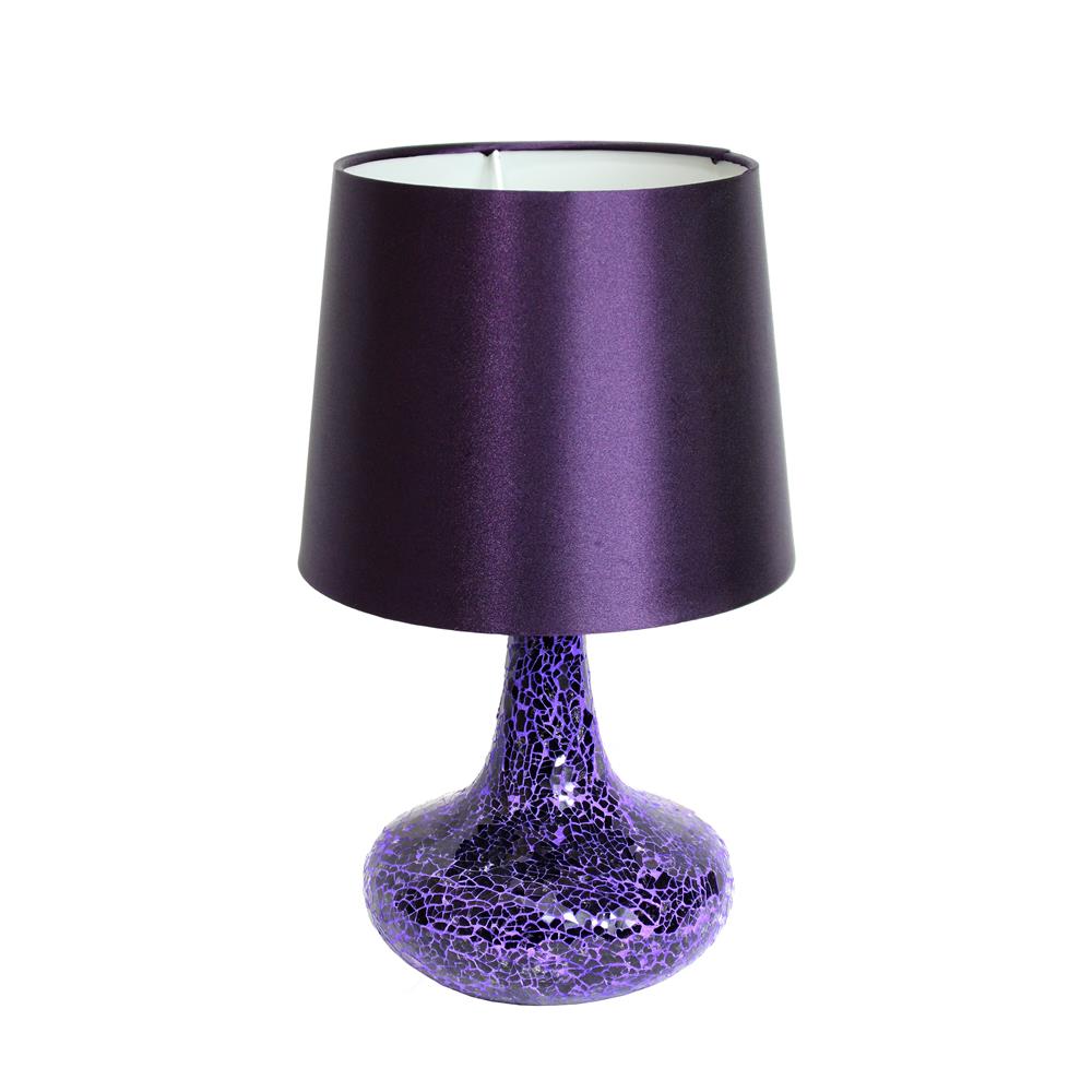  All The Rages LT3039-PRP Simple Designs Mosaic Tiled Glass Genie Table Lamp with Fabric Shade/ Purple