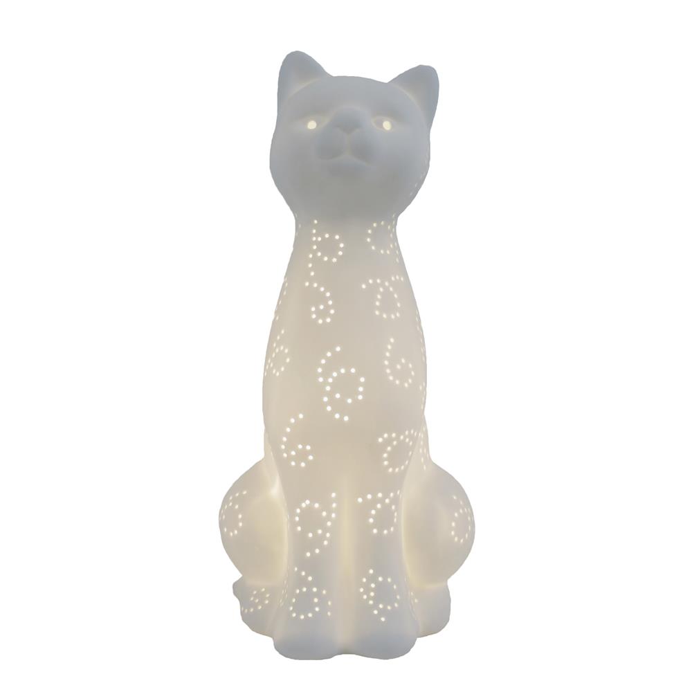  All The Rages LT3056-WHT Simple Designs  Porcelain Kitty Cat Shaped Animal Light Table Lamp