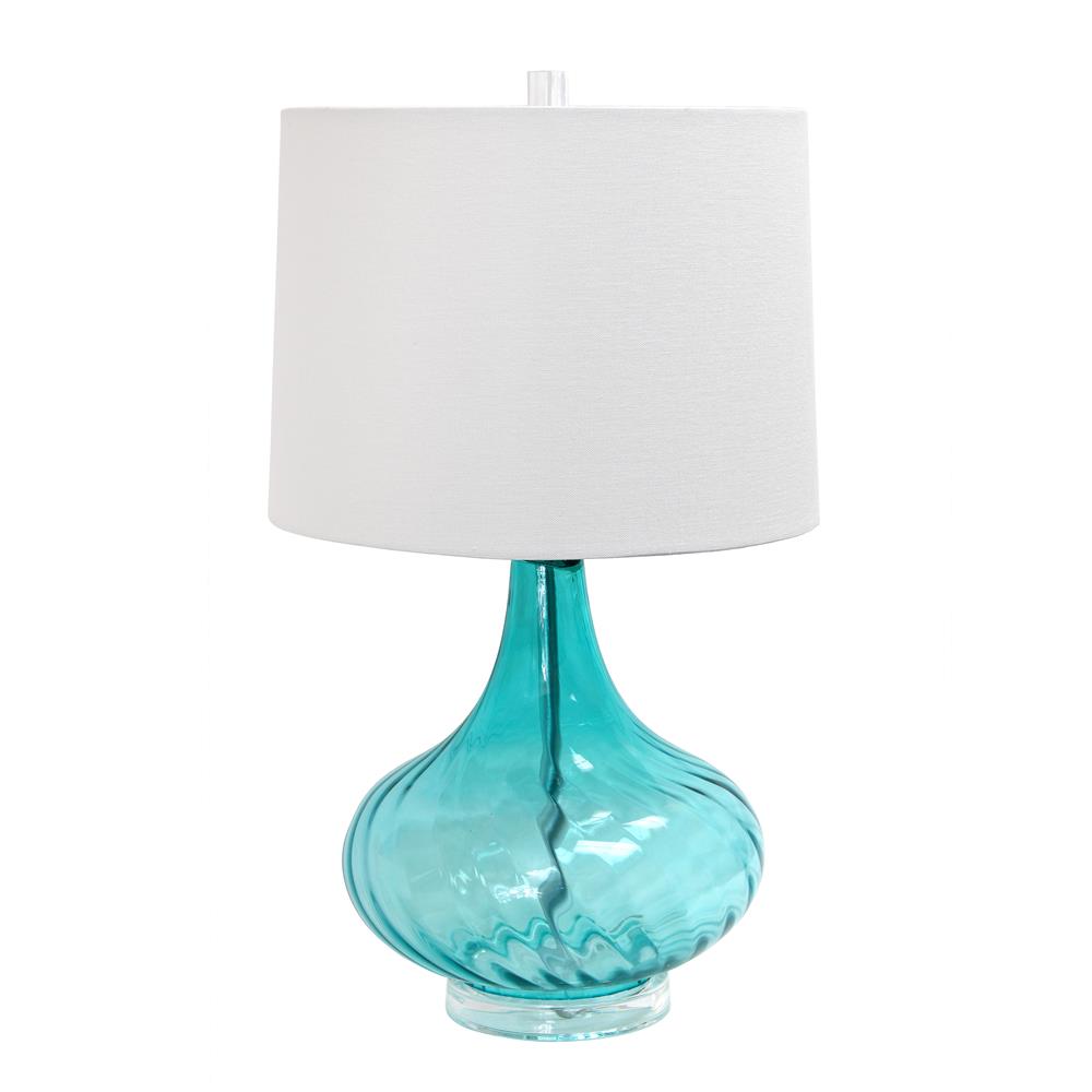 All the Rages LT3214-BLU Elegant Designs Glass Table Lamp with Fabric Shade, Light Blue