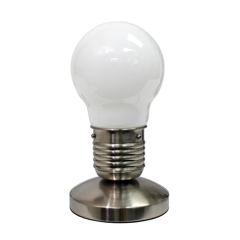  All The Rages NL2006-WHT Simple Designs Edison Style Sand Nickel Minimalist Idea Bulb Mini Touch Desk Lamp/ White Shade