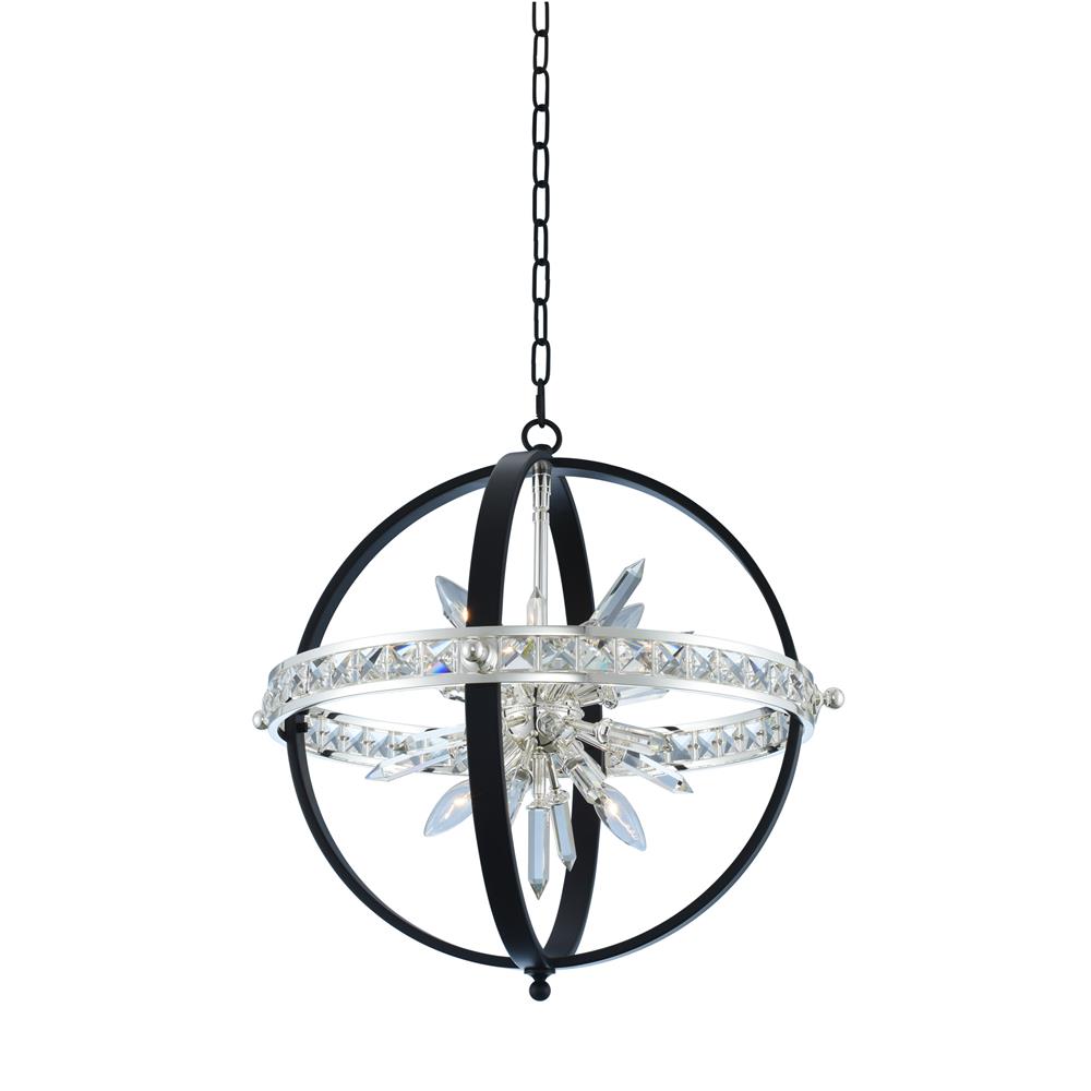 Allegri 033650-050-FR001 Angelo 23 Inch Pendant in Matte Black w/ Polished Silver with Firenze Crystal