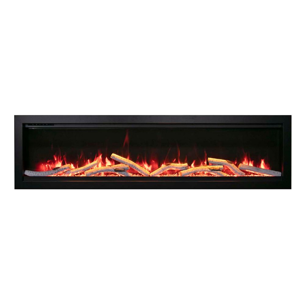 Amantii SYM-74 74" Clean face Electric Built-in with log and glass, black steel surround