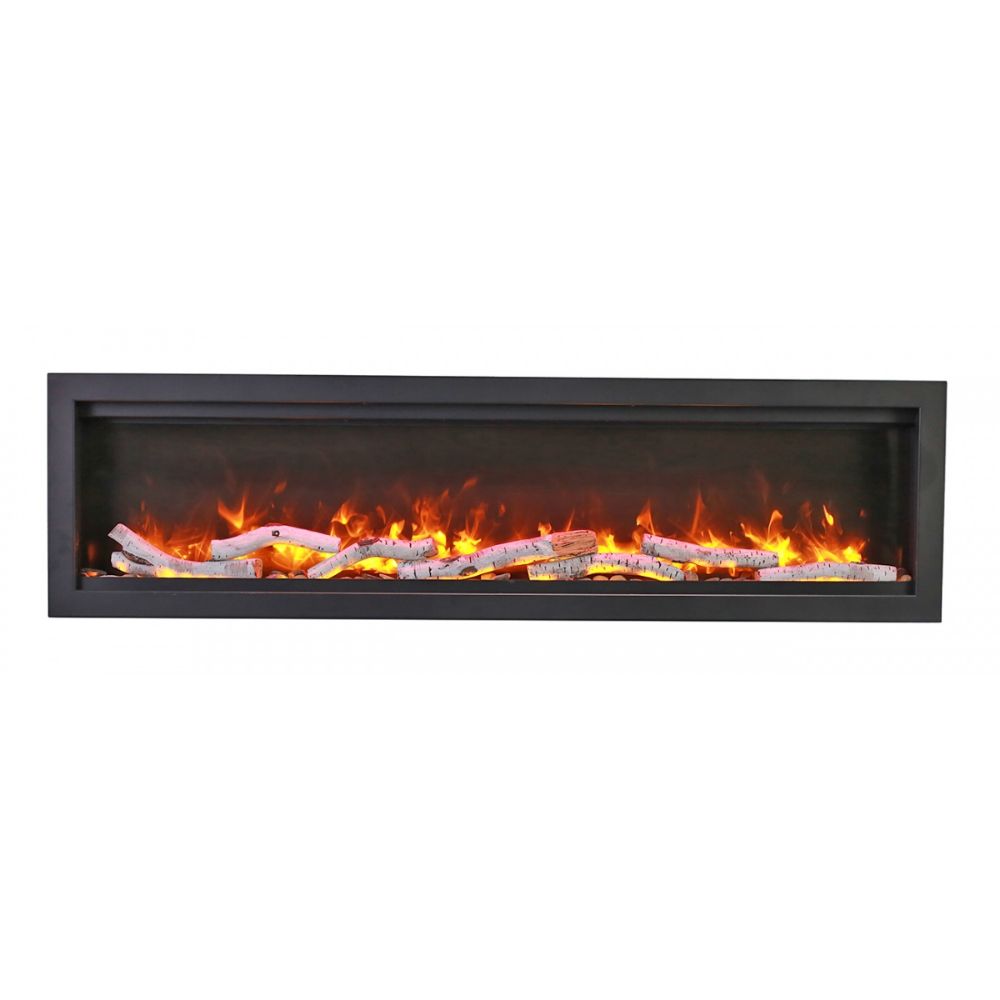 Amantii SYM-60-BESPOKE 60" Clean face Electric Built-in with log and glass, black steel surround