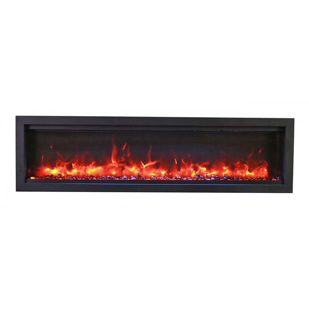 Amantii SYM-74-BESPOKE 74" Clean face Electric Built-in with log and glass, black steel surround