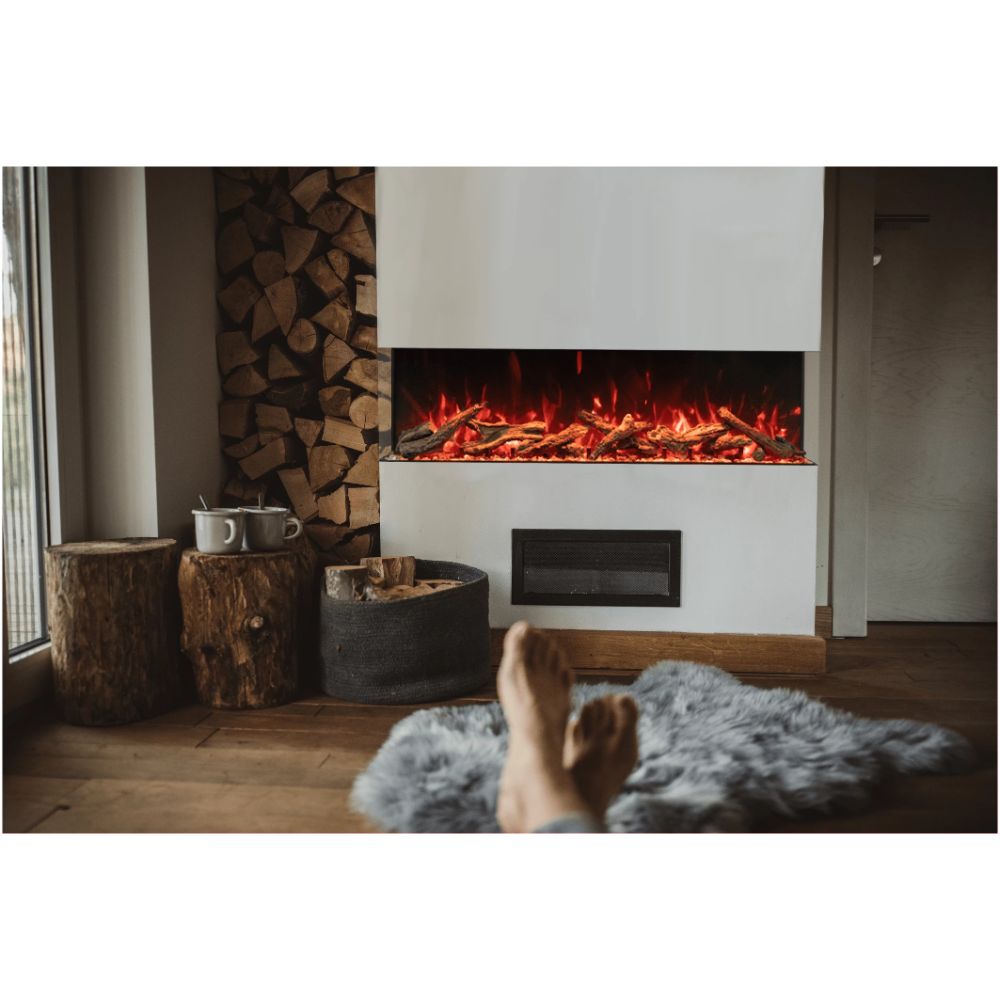 Amantii TRV-85-BESPOKE Tru View Bespoke – 85" Indoor / Outdoor, WiFi Enabled, Bluetooth Capable 3 Sided Fireplace – Featuring a Glass Viewing Height of 20"
