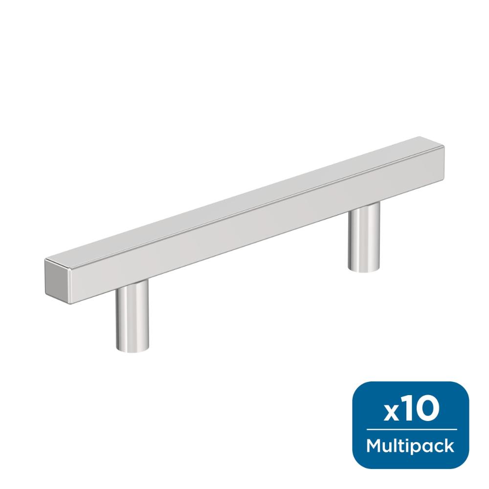 Amerock 10BX3717626 Bar Pulls Square 3-3/4 inch (96mm) Center-to-Center Polished Chrome Cabinet Pull - 10 Pack