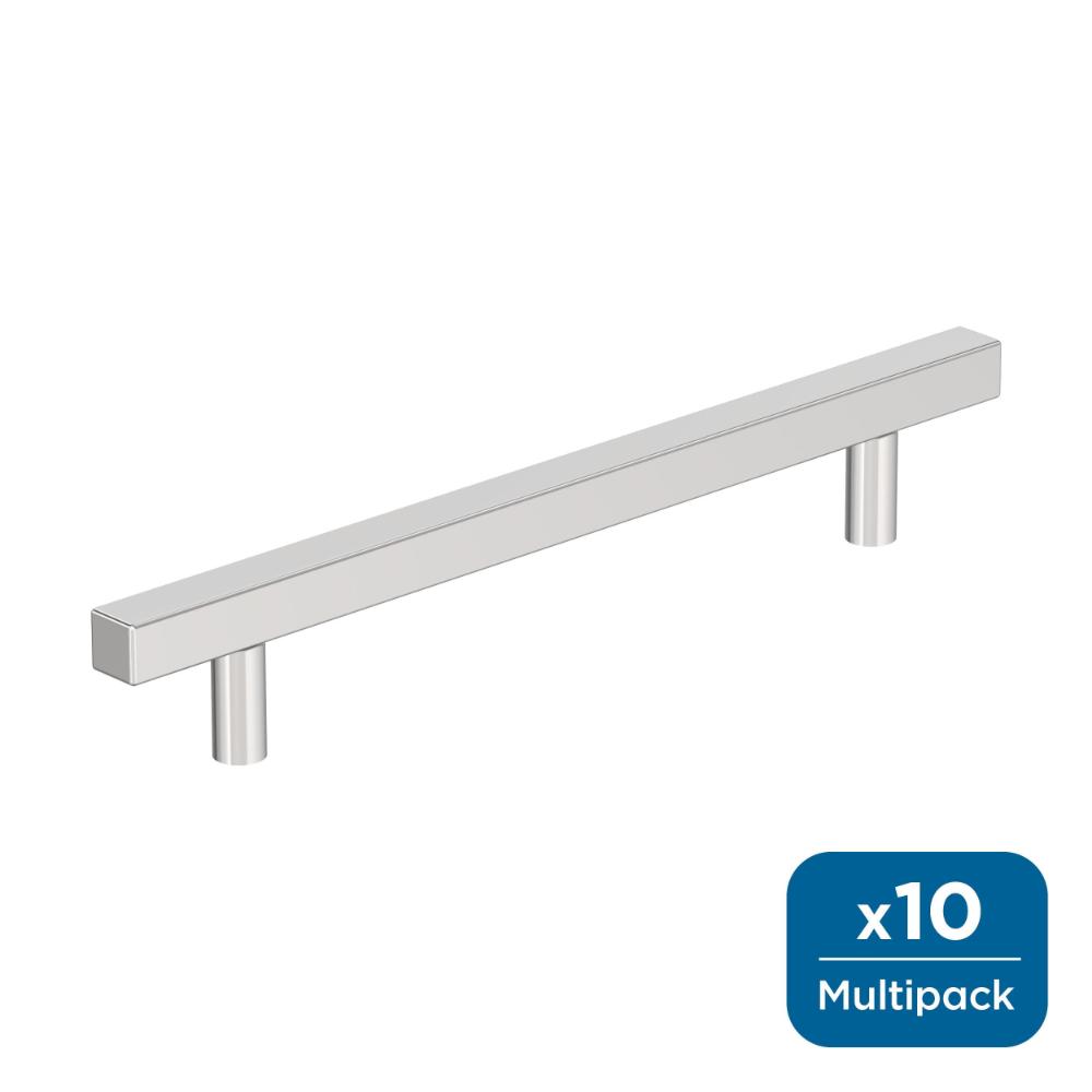 Amerock 10BX3717826 Bar Pulls Square 6-5/16 inch (160mm) Center-to-Center Polished Chrome Cabinet Pull - 10 Pack