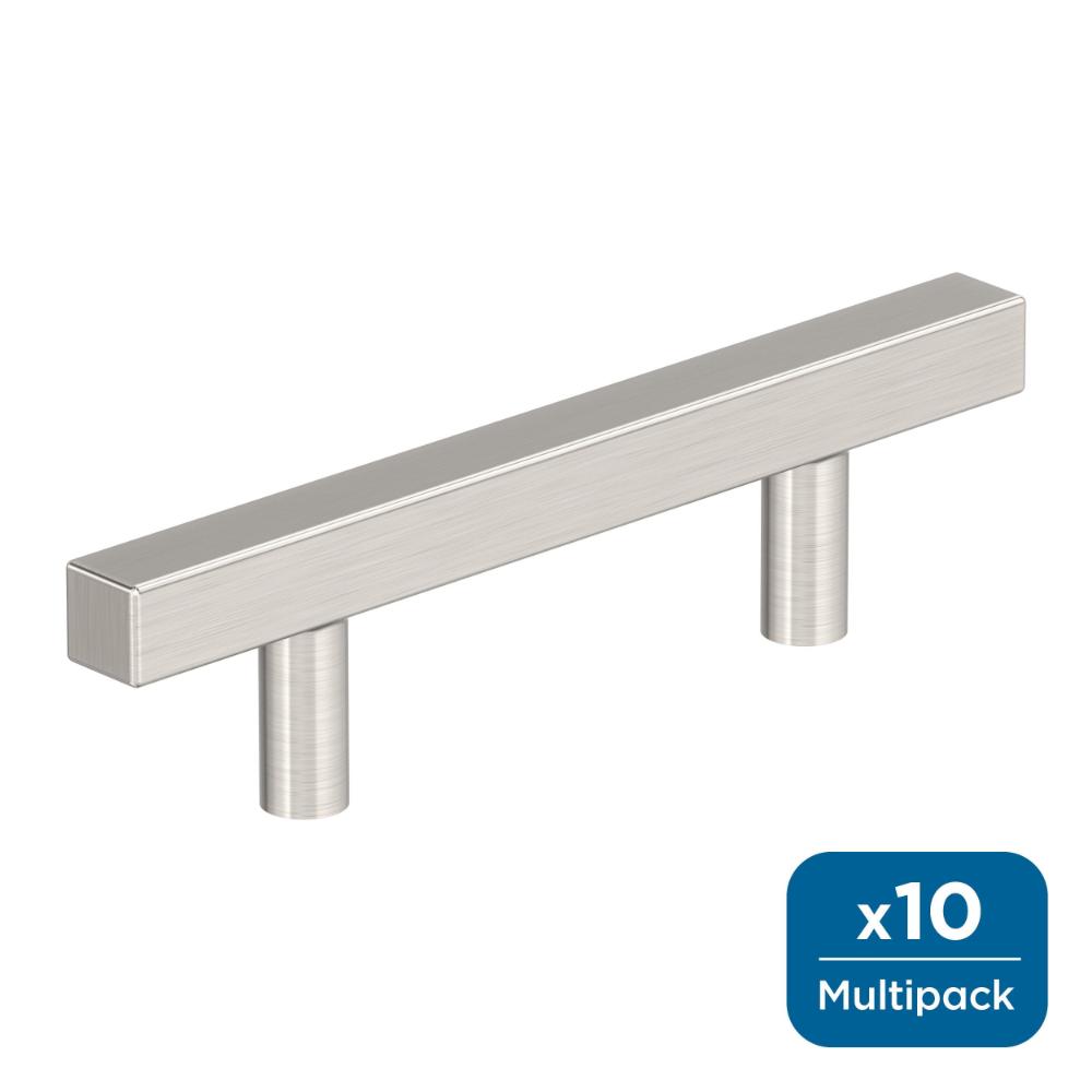 Amerock 10BX37175G10 Bar Pulls Square 3 inch (76mm) Center-to-Center Satin Nickel Cabinet Pull - 10 Pack