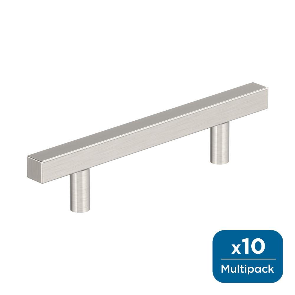 Amerock 10BX37176G10 Bar Pulls Square 3-3/4 inch (96mm) Center-to-Center Satin Nickel Cabinet Pull - 10 Pack