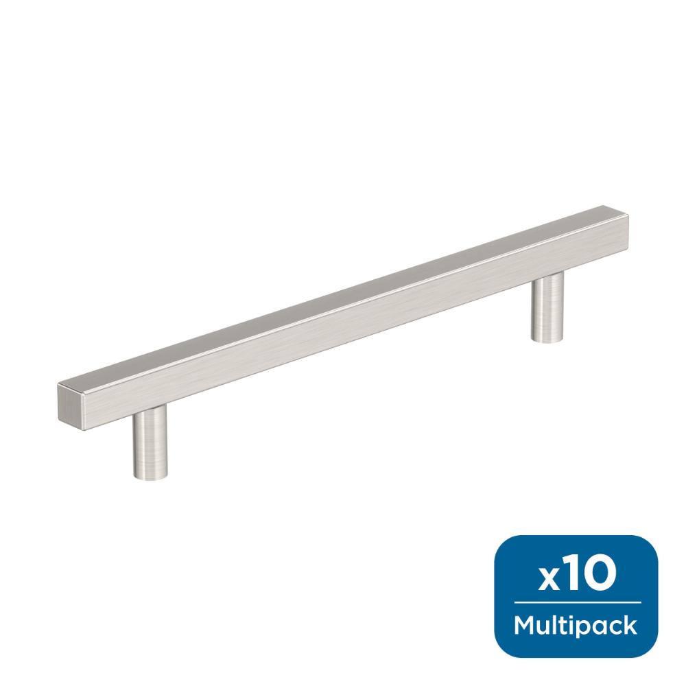 Amerock 10BX37178G10 Bar Pulls Square 6-5/16 inch (160mm) Center-to-Center Satin Nickel Cabinet Pull - 10 Pack