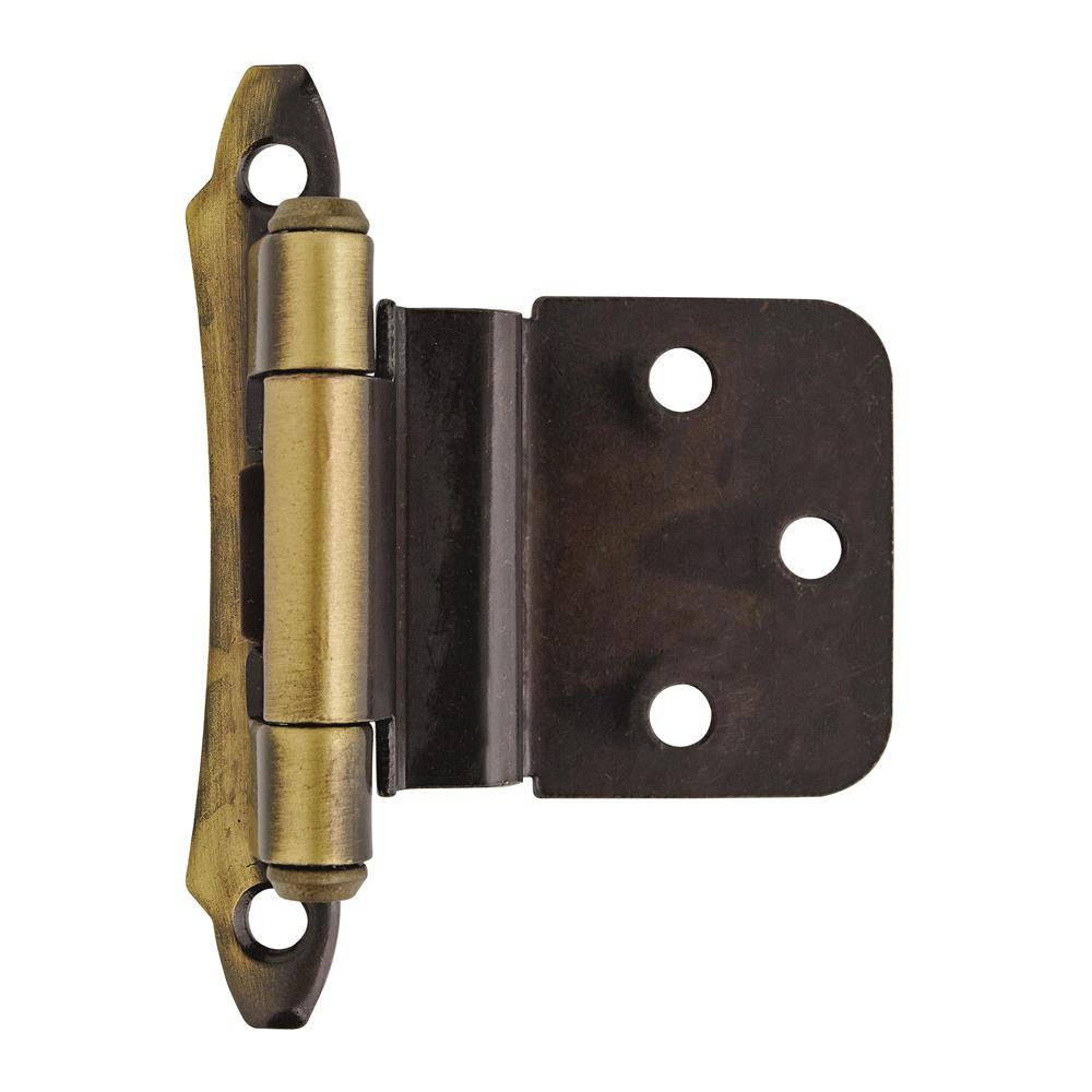 Amerock BPR7928AE 3/8 inch (10mm) Inset Self Closing Face Mount Antique Brass Cabinet Hinge - 1 Pair