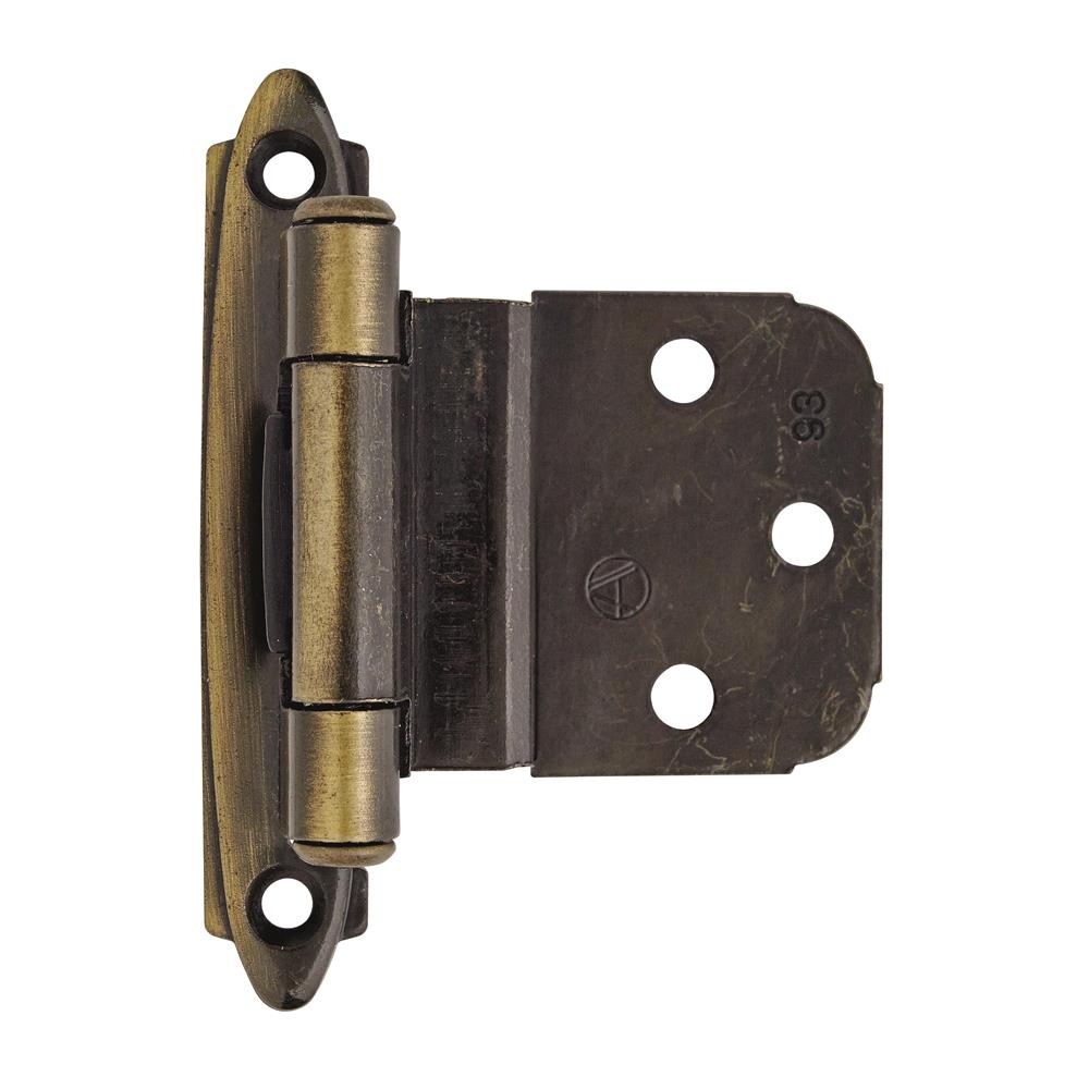 Amerock BPR7628AE 3/8 inch (10mm) Inset Self Closing Face Mount Antique Brass Cabinet Hinge - 1 Pair