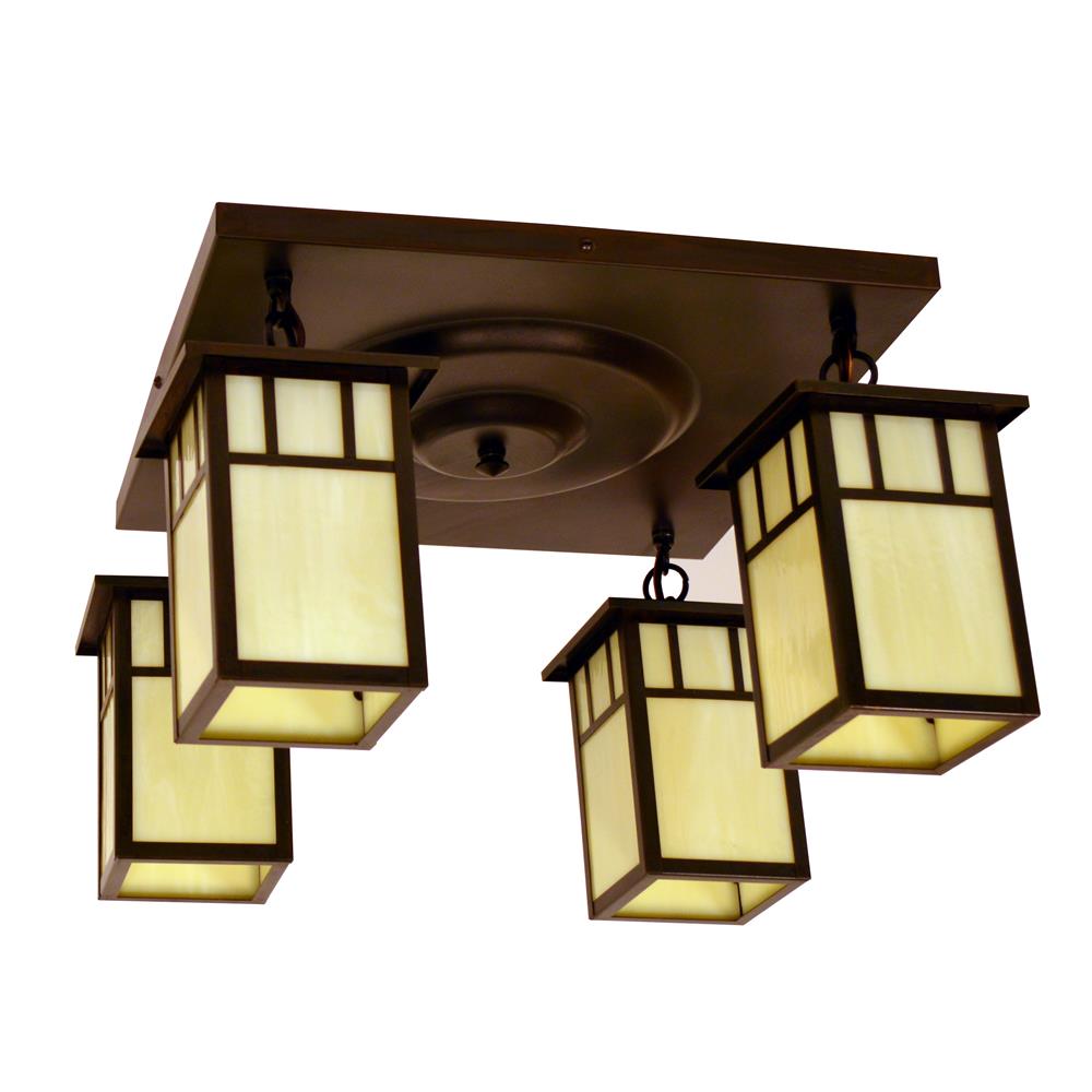 Arroyo Craftsman HCM-4L/4AAM-RB Rustic Brown 4" huntington 4 light ceiling mount, classic arch overlay