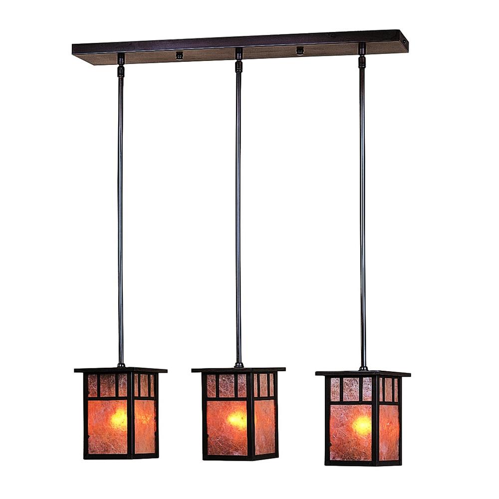 Arroyo Craftsman HICH-4L/3AAM-MB Mission Brown 4" huntington 3 light in-line, classic arch overlay