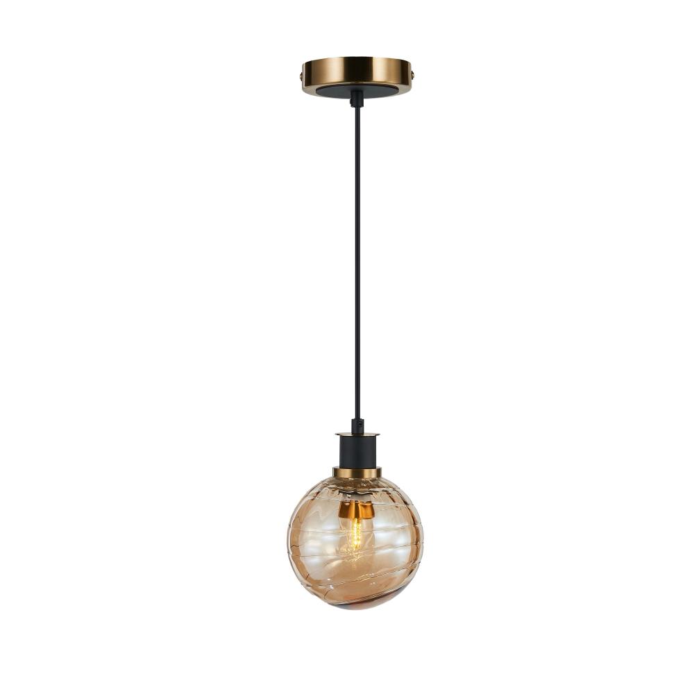 Artcraft AC11870AM Gem Collection 1-Light Pendant with Amber Glass Black and Brushed Brass