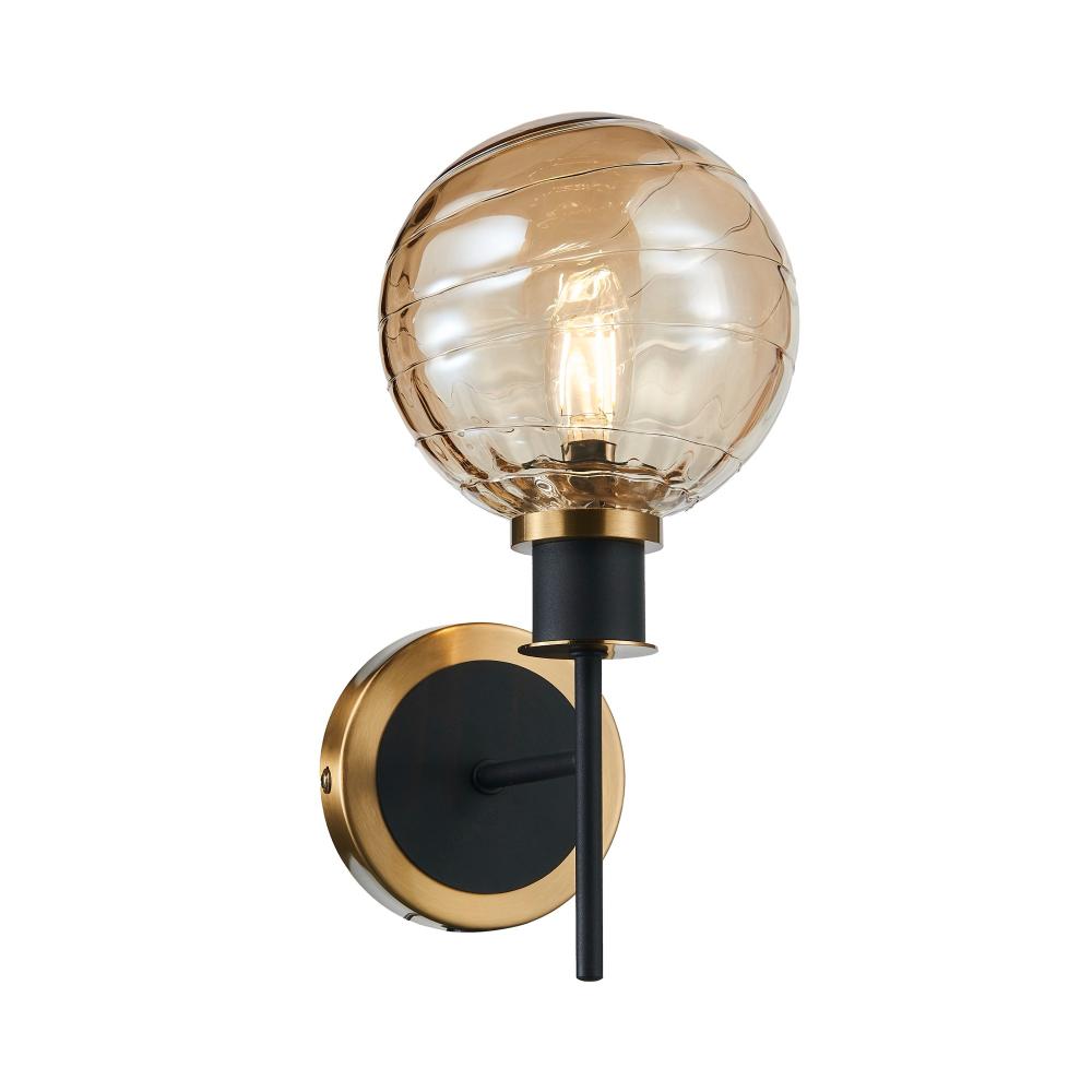 Artcraft AC11871AM Gem Collection 1-Light Sconce with Amber Glass Black and Brushed Brass