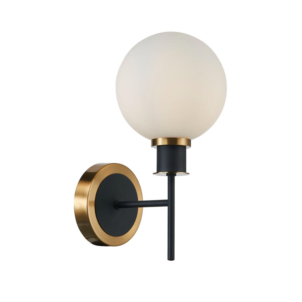 Artcraft Lighting AC11871WH Gem Collection 1-Light Sconce with White Glass Black and Brushed Brass