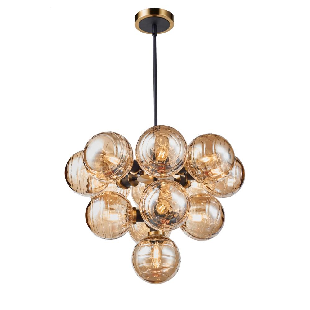 Artcraft Lighting  AC11872AM Gem Collection 13-Light Chandelier with Amber Glass Black and Brushed Brass