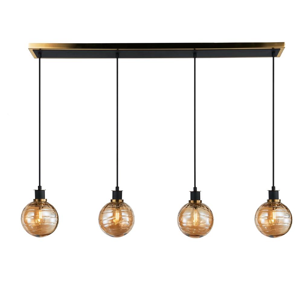 Artcraft AC11874AM Gem Collection 4-Light Island/Pool Table with Amber Glass Black and Brushed Brass