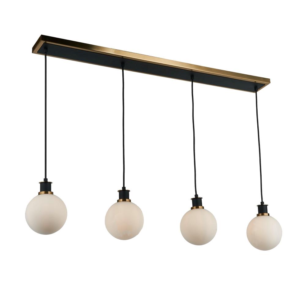 Artcraft AC11874WH Gem Collection 4-Light Island/Pool Table with White Glass Black and Brushed Brass