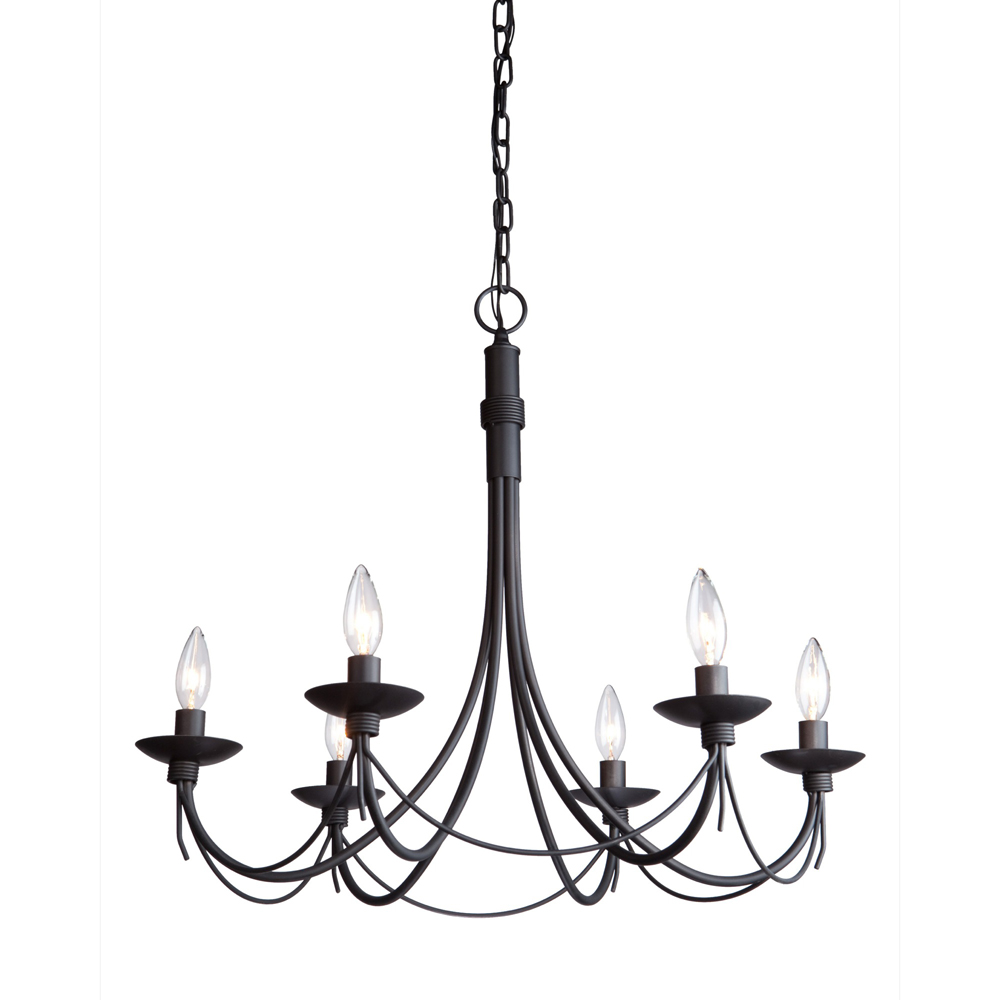Artcraft Lighting AC1486EB Wrought Iron 6 Light Chandelier in Painted Black Forged Metal