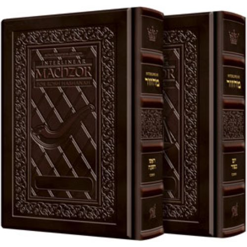 Ashkenaz Yerushalayim Dark Brown Schottenstein Interlinear 2 Vol Machzor Set
