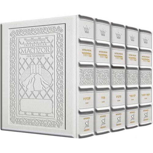 Ashkenaz - Yerushalayim White Leather Schottenstein Ed. Interlinear 5 Vol Set