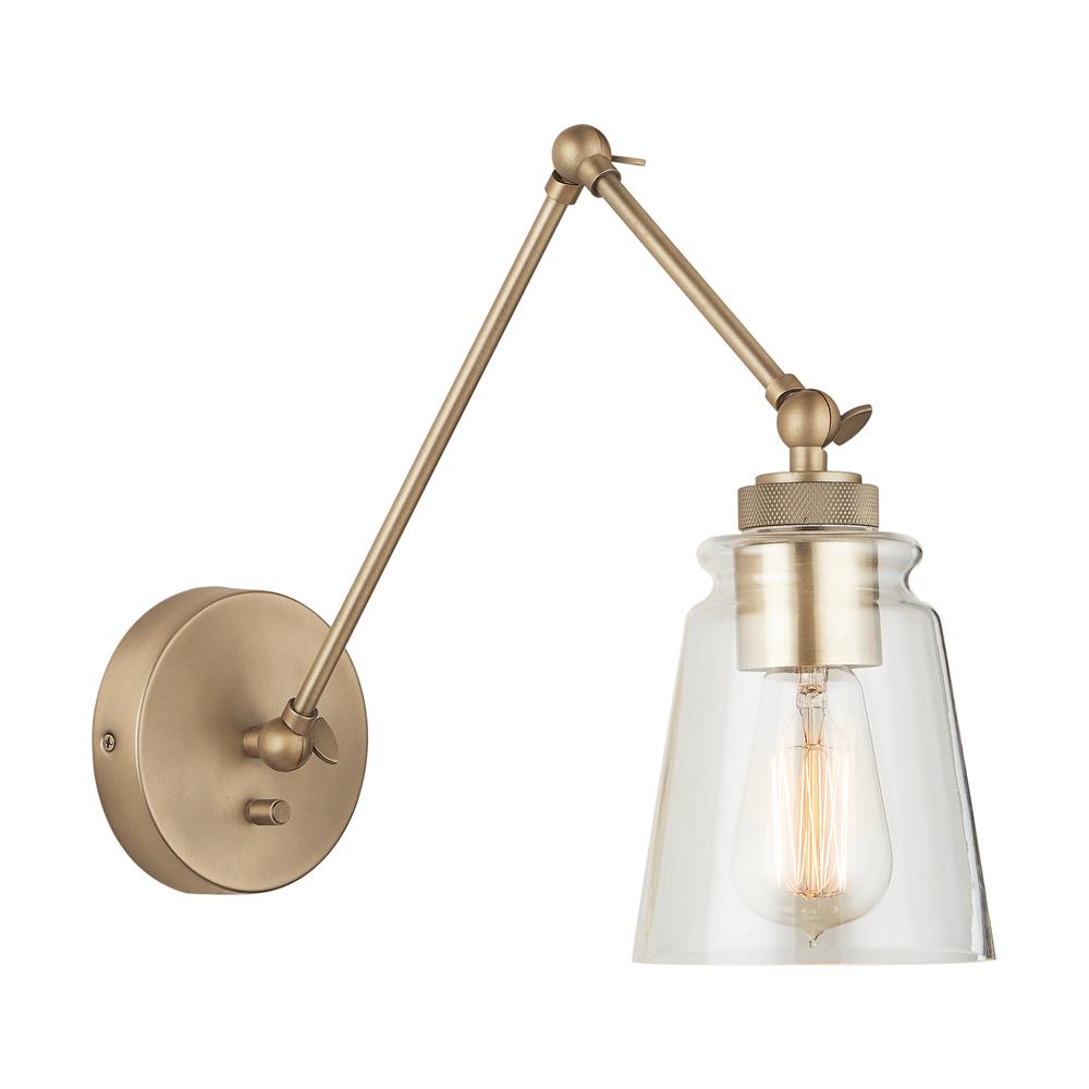 Aylan Home AAC344 Profile 1 Light Adjustable Arm Sconce with Clear Glass in Aged Brass